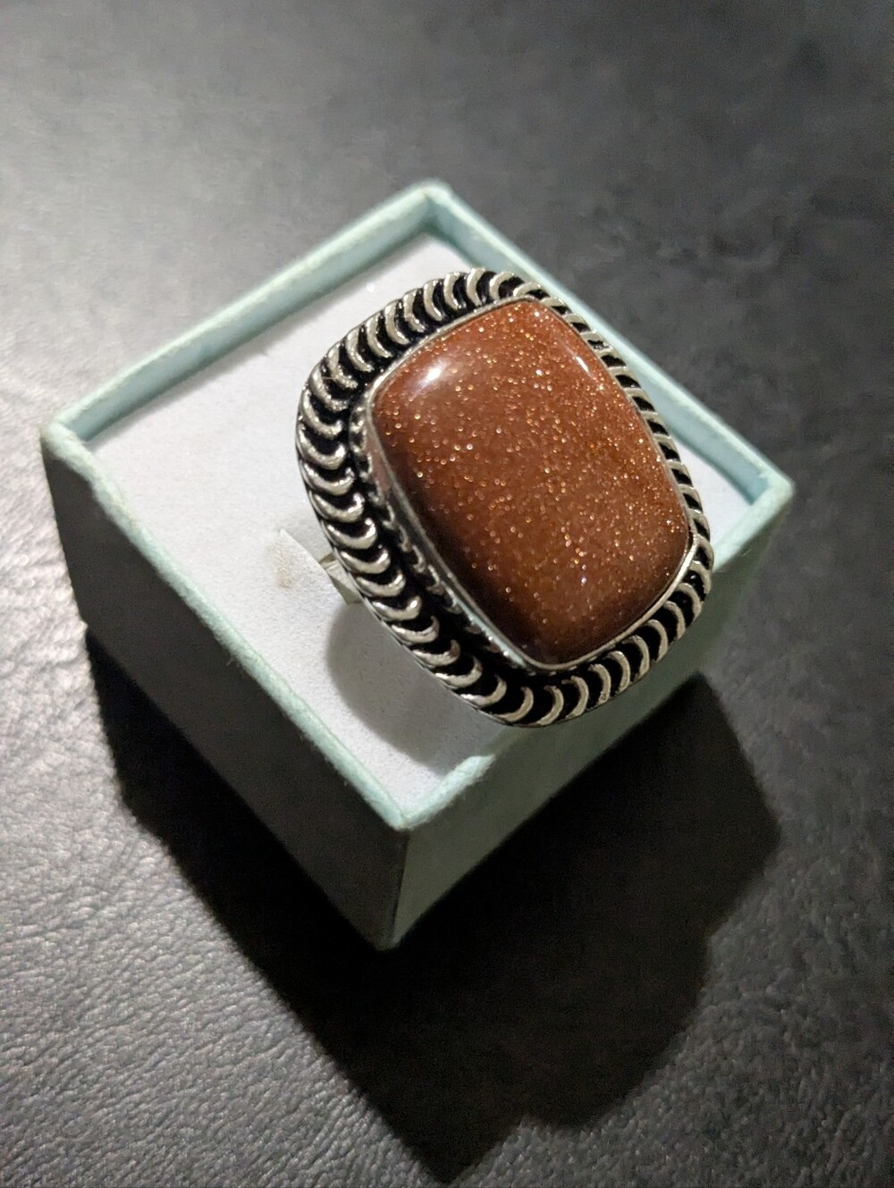 Handcrafted Boho Sandstone Rectangular Ring (7.25)